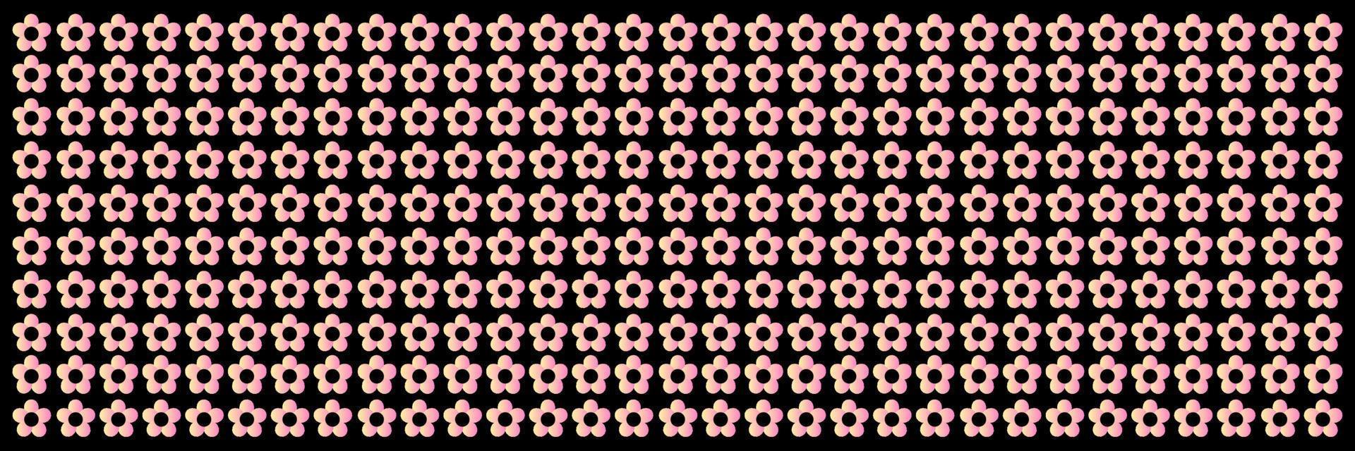 Horizontal border with floral pattern. Vector illustration. Dark background with small pink flowers in a row.