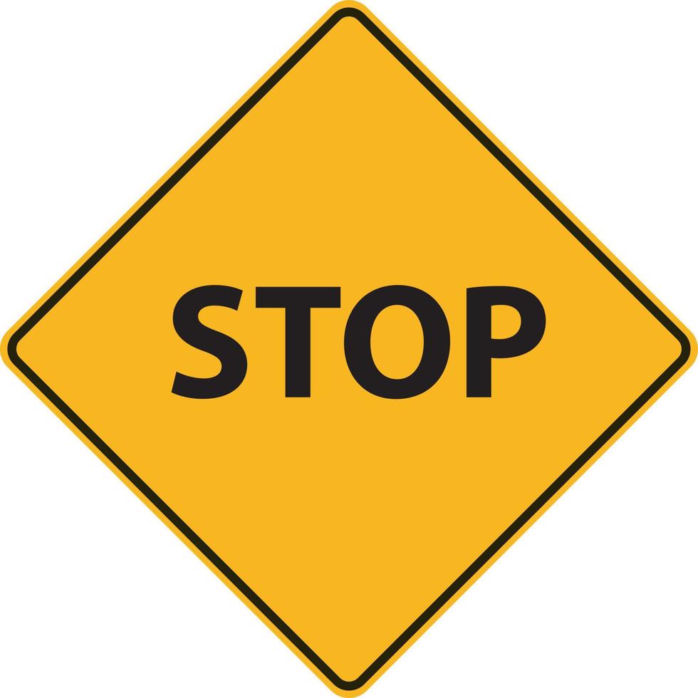 Simple yellow road stop sign with big hand symbol or icon vector illustration