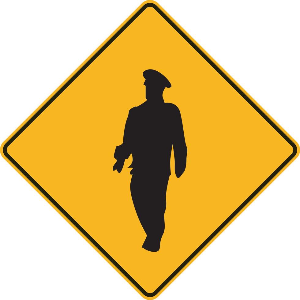 Isolated Sign traffic police officer holding a stop sign. area under police surveillance, Police car perspective front view. Flat vector illustration template.
