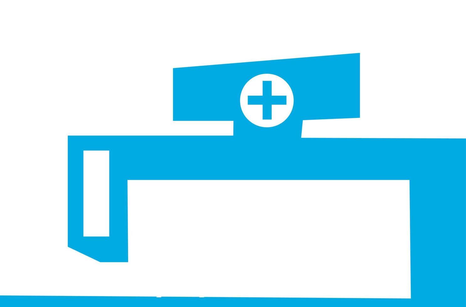 edificio hospital. en plano forma, en moderno azul color. icono vector logo ilustración