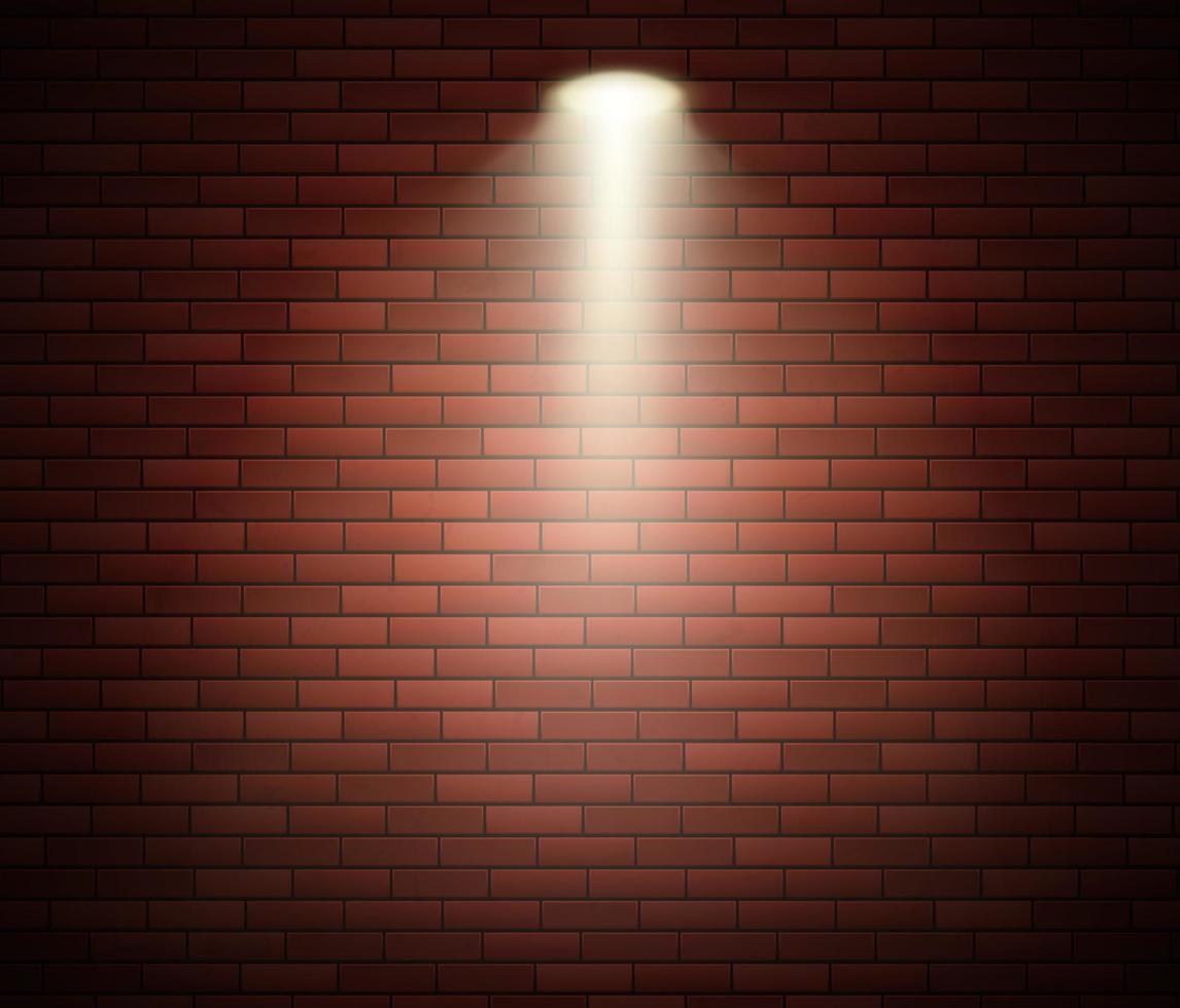 Spotlight against brick wall. Empty Studio decorated brick wall and spot of light. Vector illustration