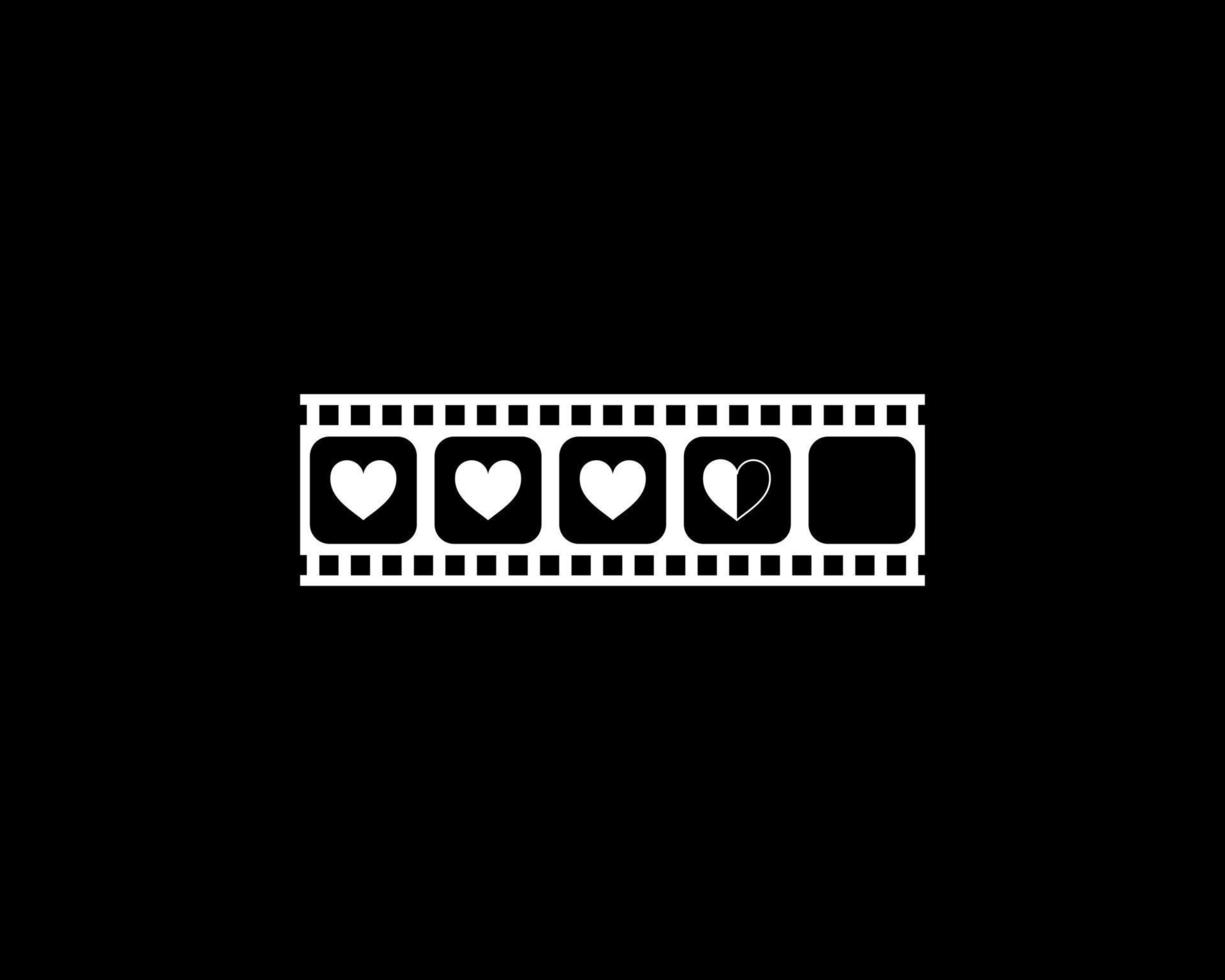 Heart Shape in the Filmstrip Silhouette, Movie Sign for Romantic or Romance or Valentine Series,  Love or Like Rating Level Icon Symbol for Romanticism Movie Story. Vector Illustration