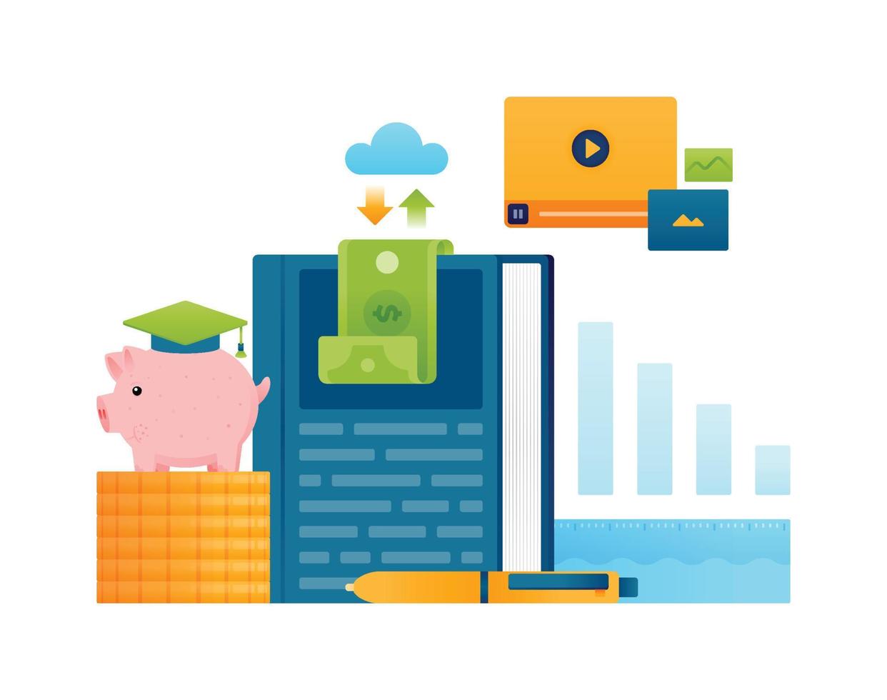 illustration of savings or financial assistance such as debt or soft loans for education vector