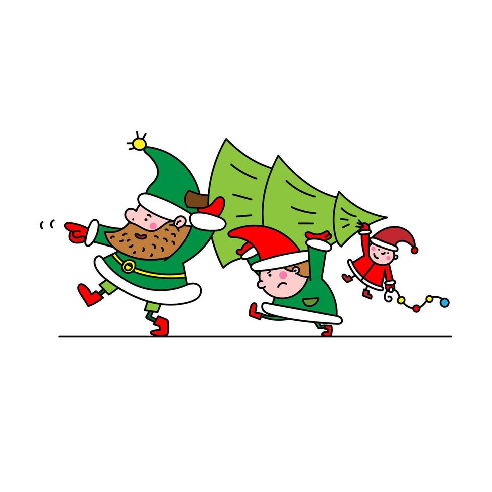 color vector ilustración de gnomos quien llevar un Navidad árbol para el fiesta