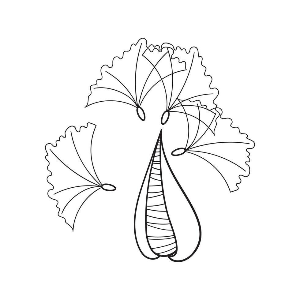 Milkweed pod bursting open and scattering fluffy seeds. Hand drawn line art. Vector illustration isolated on white.