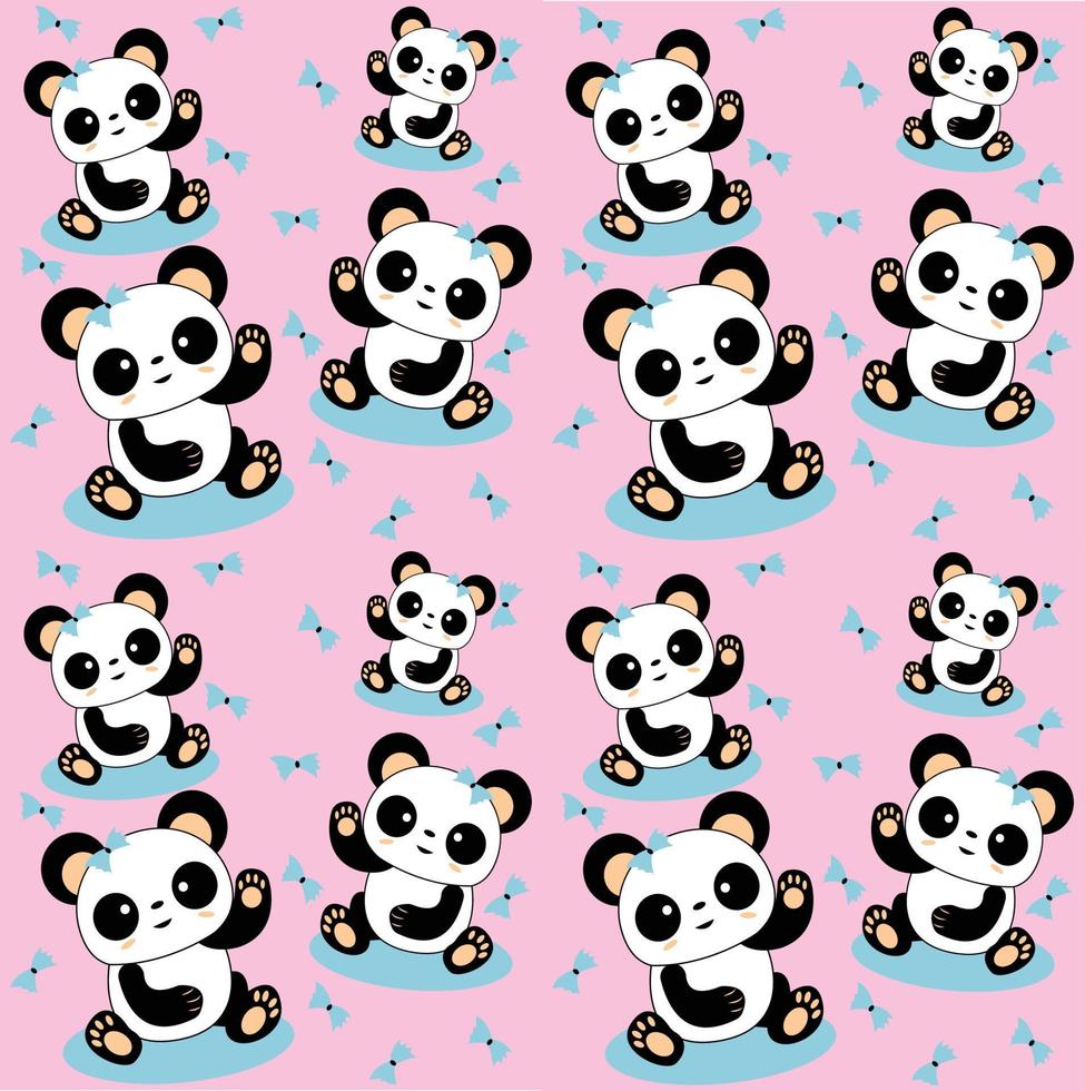 Hand drawn abstract pattern with cute baby panda vector