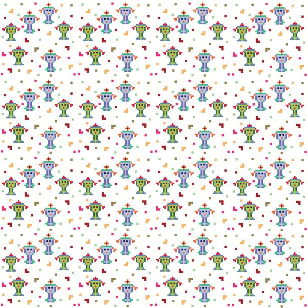 Pixel gaming pattern with little cute king and queen character vector