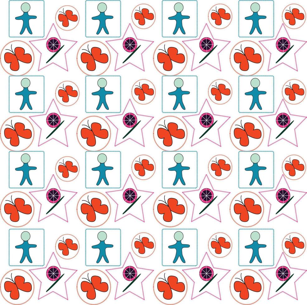 Seamless new geometric pattern with doll butterflies vector