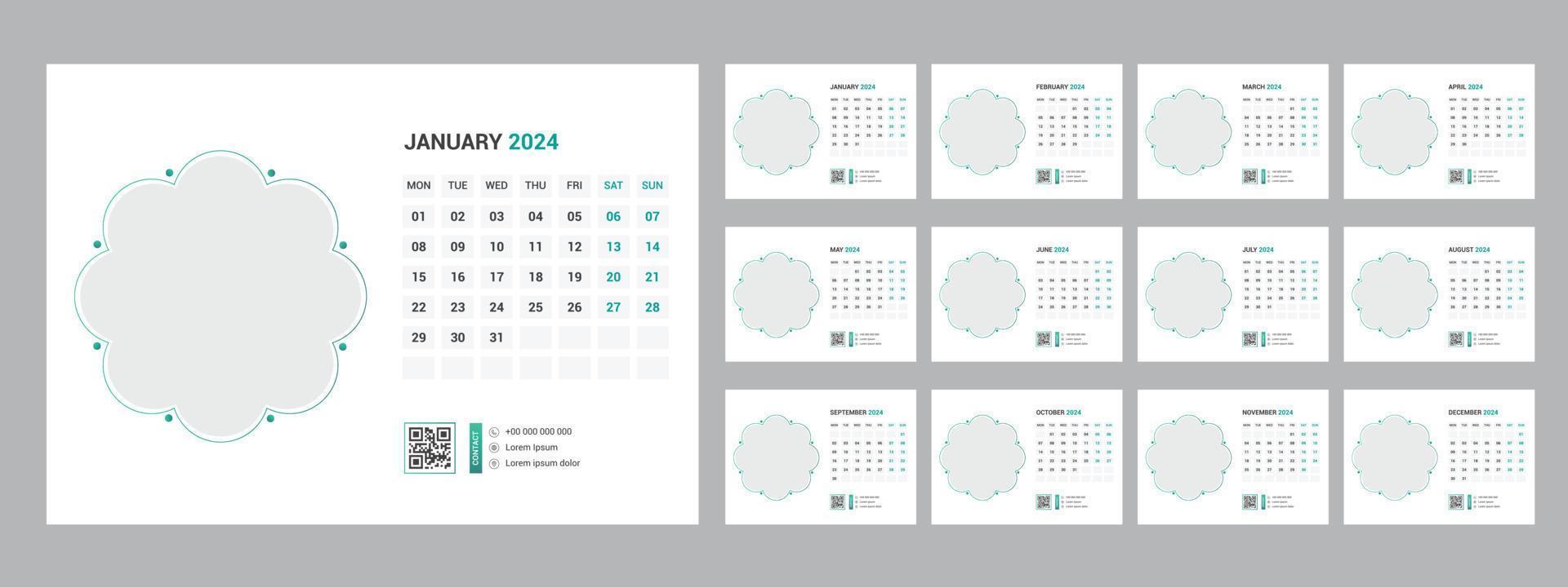 2024 calendar planner set for template corporate design week start on Sunday. vector