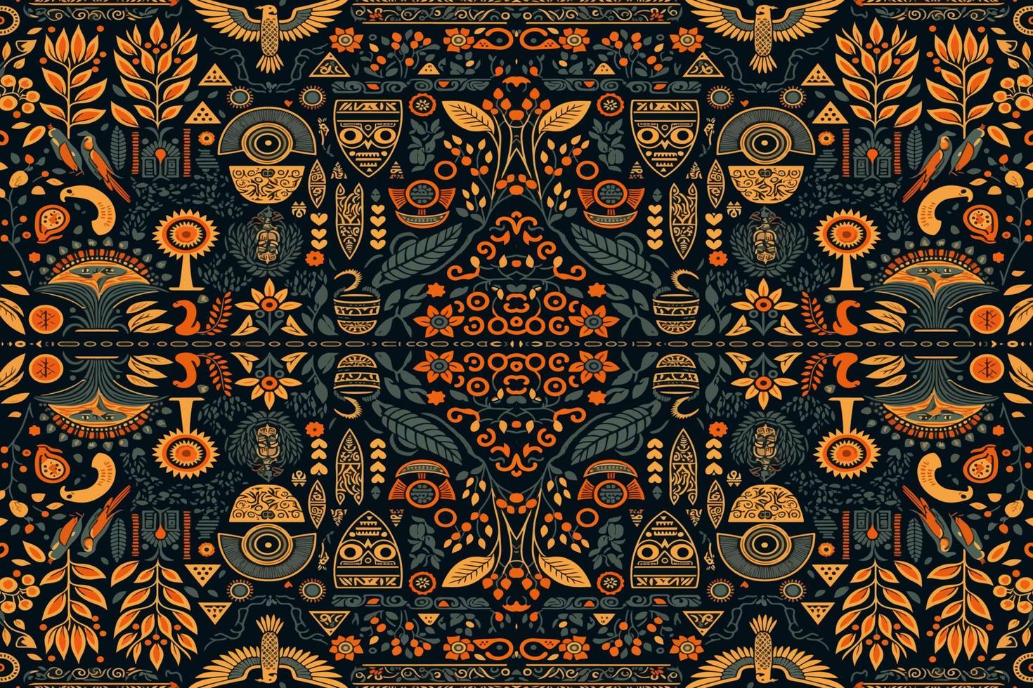 Floral egyptian hieroglyphs pattern. Abstract traditional folk antique tribal ethnic graphic line. Texture textile fabric egyptian patterns vector. Ornate elegant luxury vintage retro style. vector