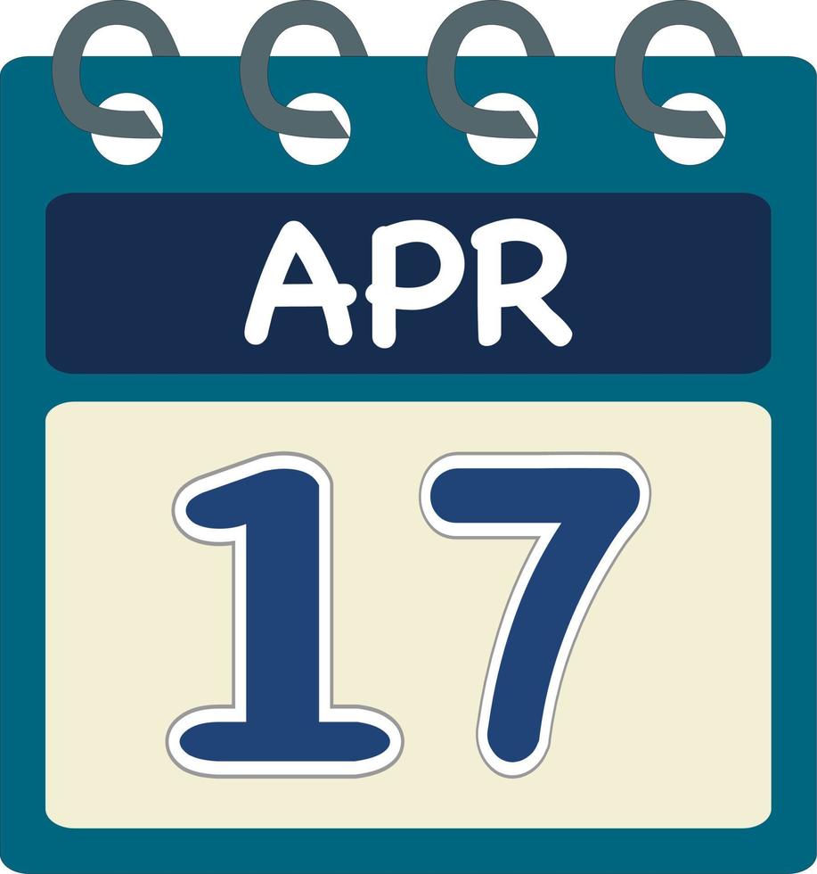 Flat icon calendar 17 of Apr. Date, day and month. Vector illustration . Blue teal green color banner. 17 Apr. 17th of Apr.