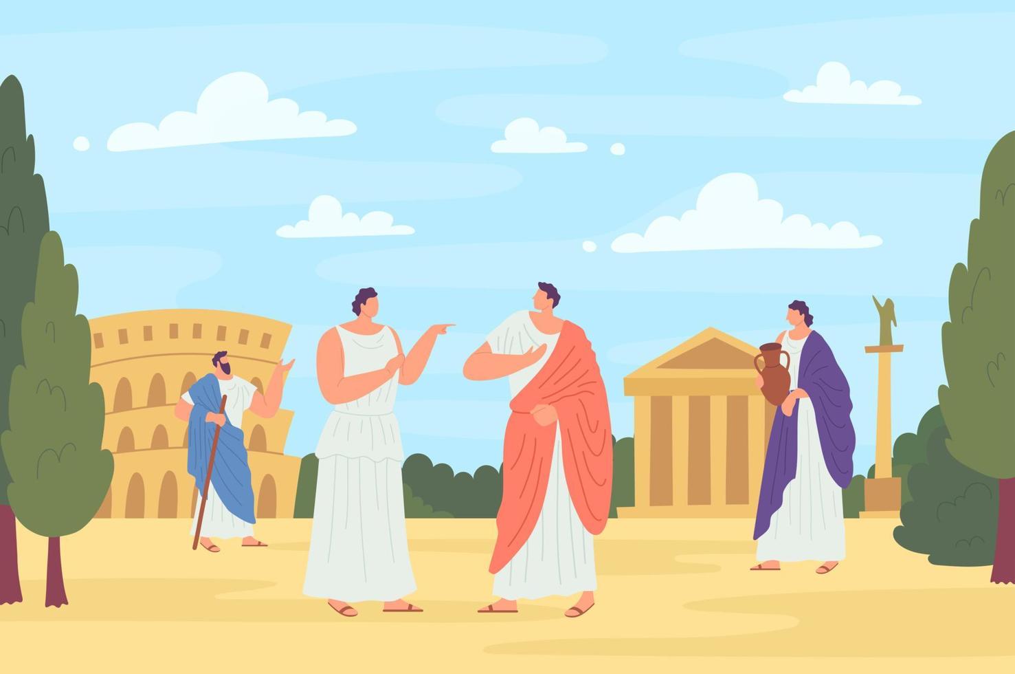 Cartoon Color Characters People and Ancient Roman Concept. Vector