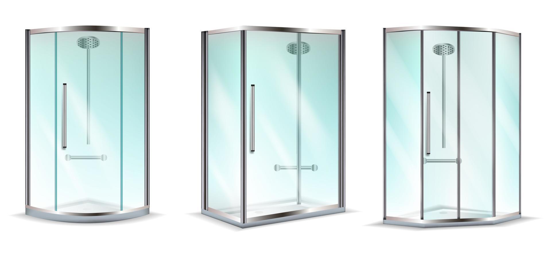 Realistic Detailed 3d Shower Cabin Set. Vector