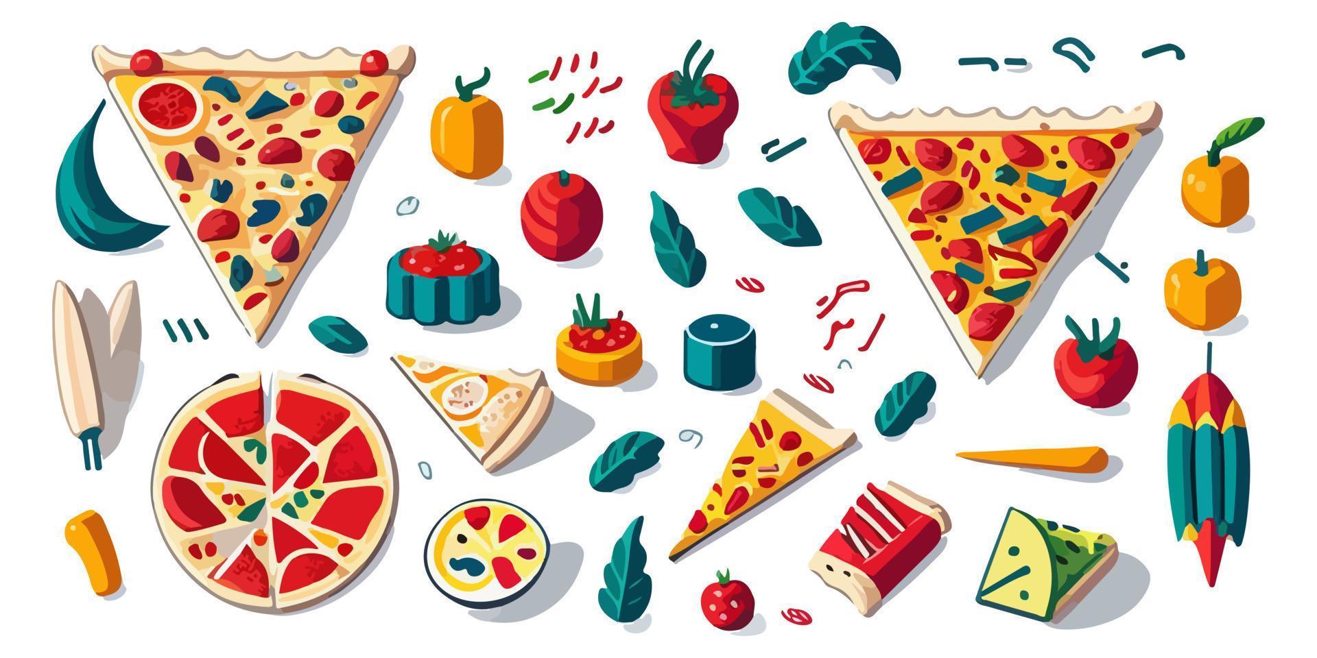 Round and cheesy flat vector pizza slices for your design inspiration