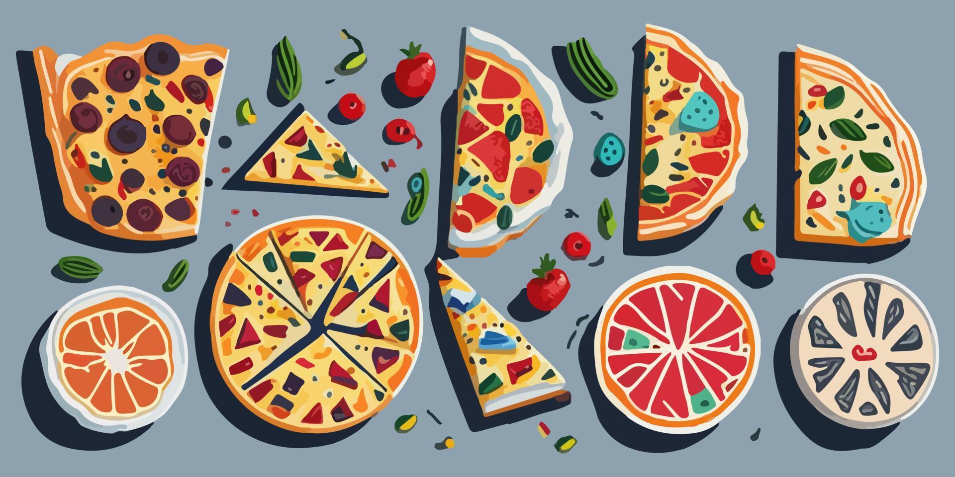 Add some color to your design with these flat vector pizza graphics