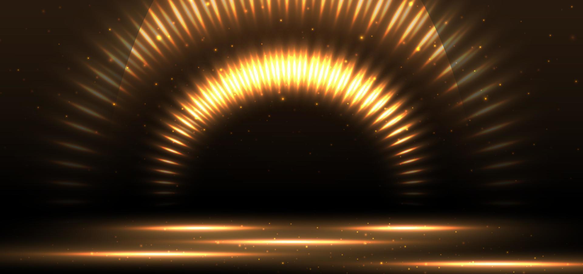 Elegant golden scene glowing with lighting effect sparkle on black background. Template premium award design. vector