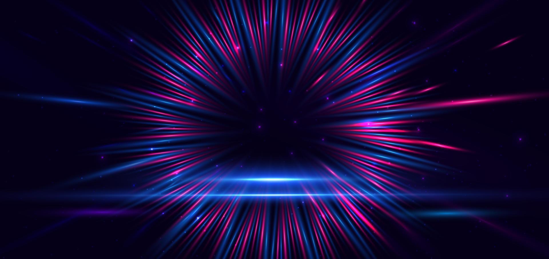 resumen tecnología futurista neón brillante azul y rosado ligero líneas con velocidad movimiento difuminar efecto en oscuro azul antecedentes. vector