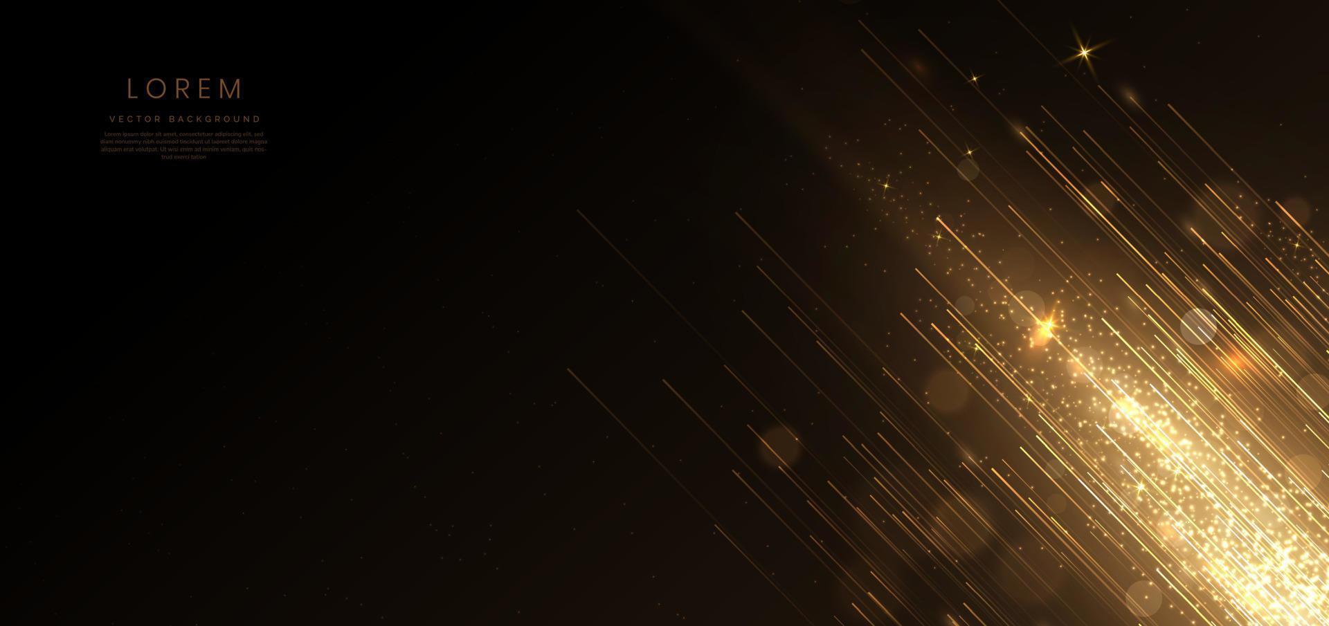 Abstract elegant gold glowing line with lighting effect sparkle on black background. Template premium award design. vector
