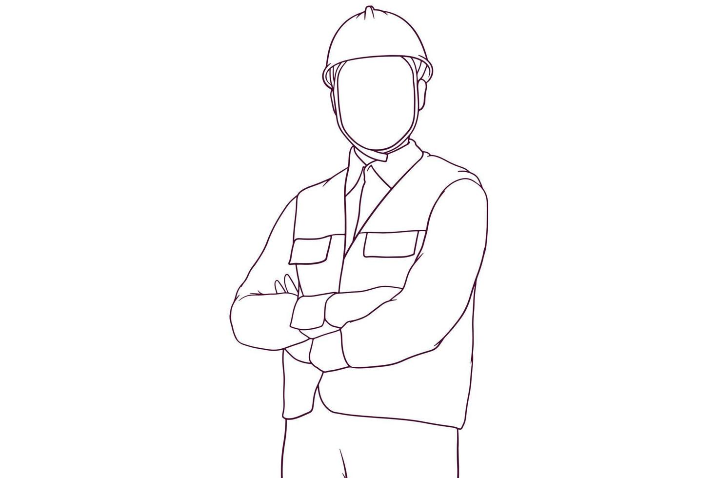 engineer standing with arms crossed hand drawn vector illustration
