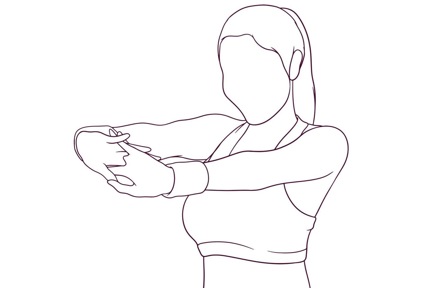 joven aptitud mujer extensión su brazos y piernas mano dibujado vector ilustración