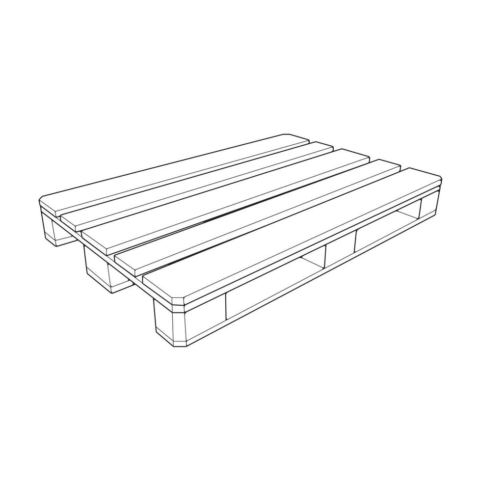 Wooden pallet vector illustration on white background . Isolated isometric outline wood container. Isometric vector outline wooden pallet.