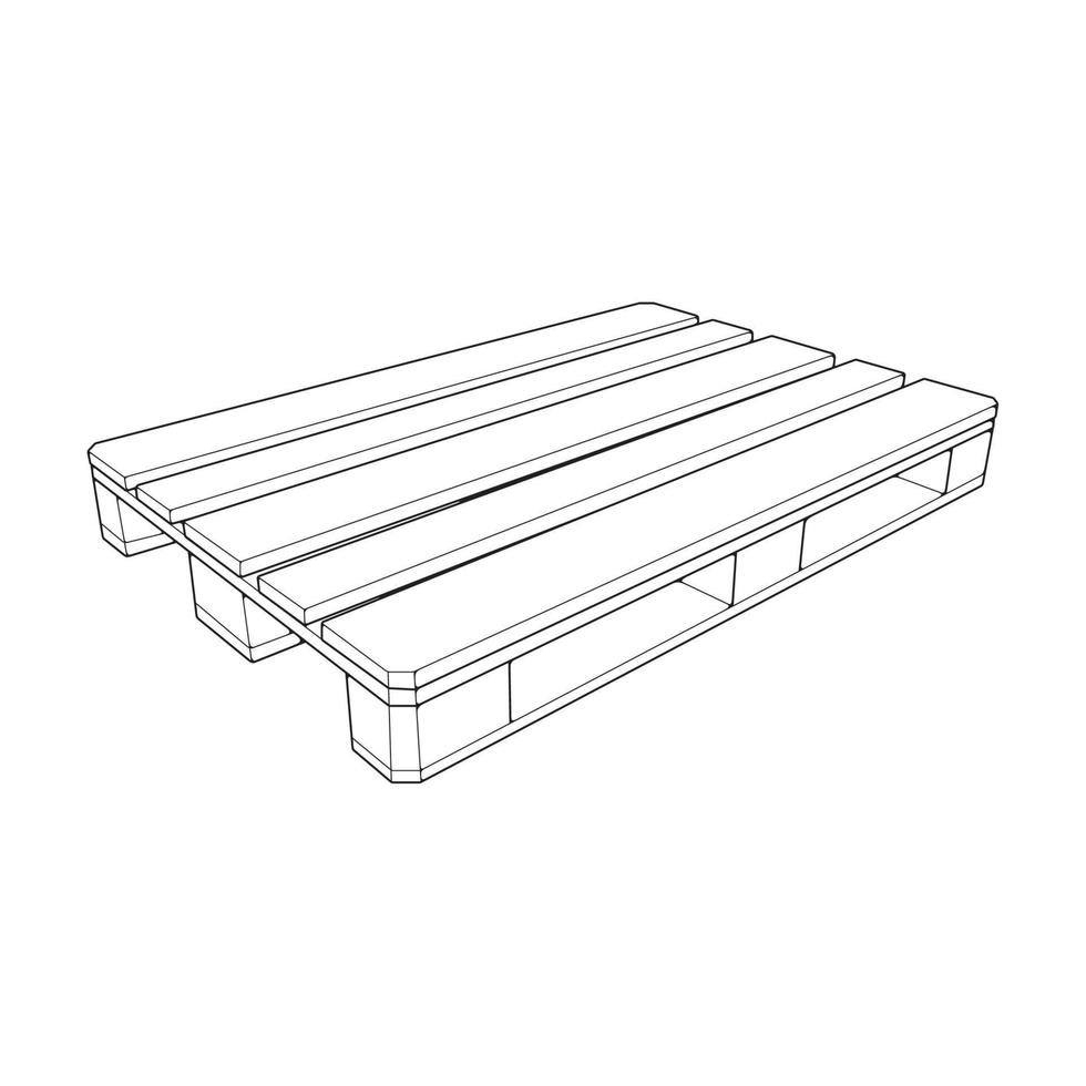 Wooden pallet vector illustration on white background . Isolated isometric outline wood container. Isometric vector outline wooden pallet.