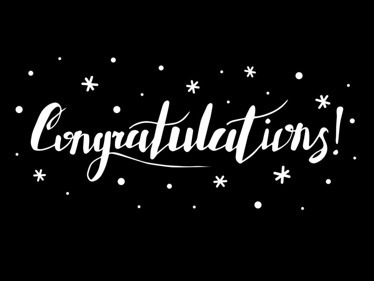 Congratulations winter lettering. Handwritten text with snowflakes. Isolated vector illustration.