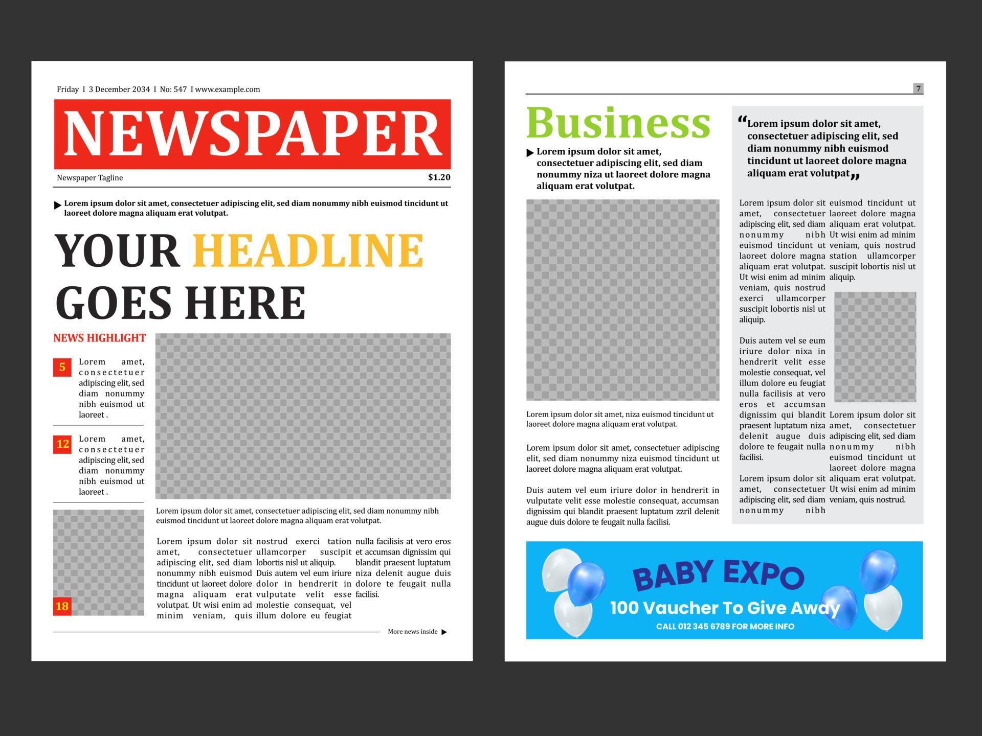 Newspaper Layout Template 22178023 Vector Art at Vecteezy