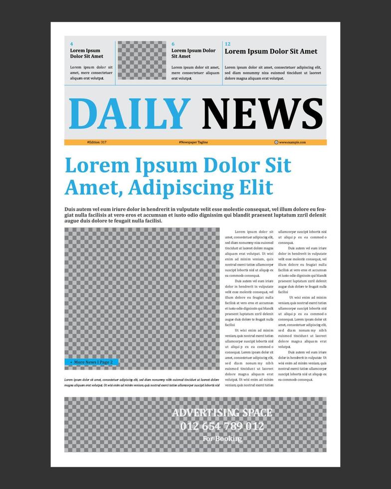 Newspaper pages template. News paper headline vector mockup. Tabloid  journal simple background. Newsprint modern style Stock Vector