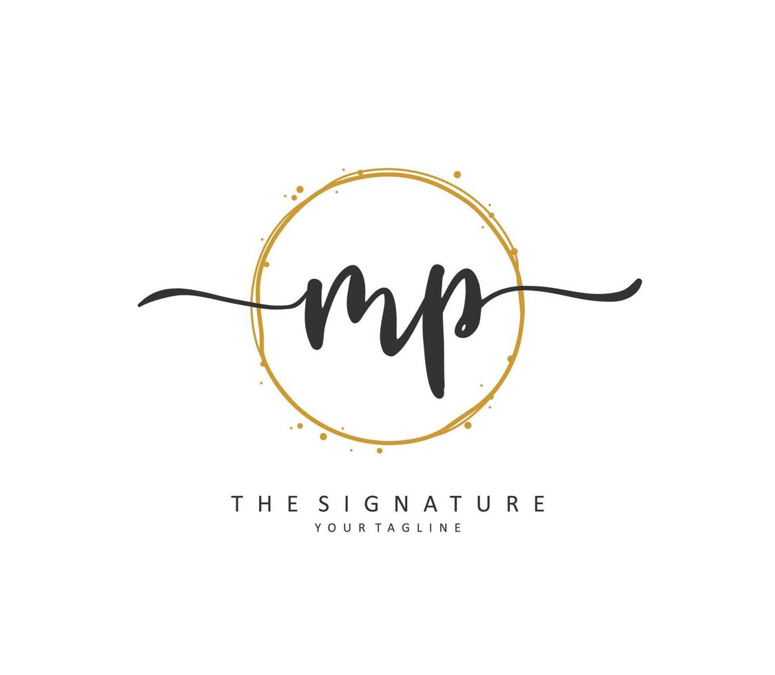MP Initial letter handwriting and  signature logo. A concept handwriting initial logo with template element. vector