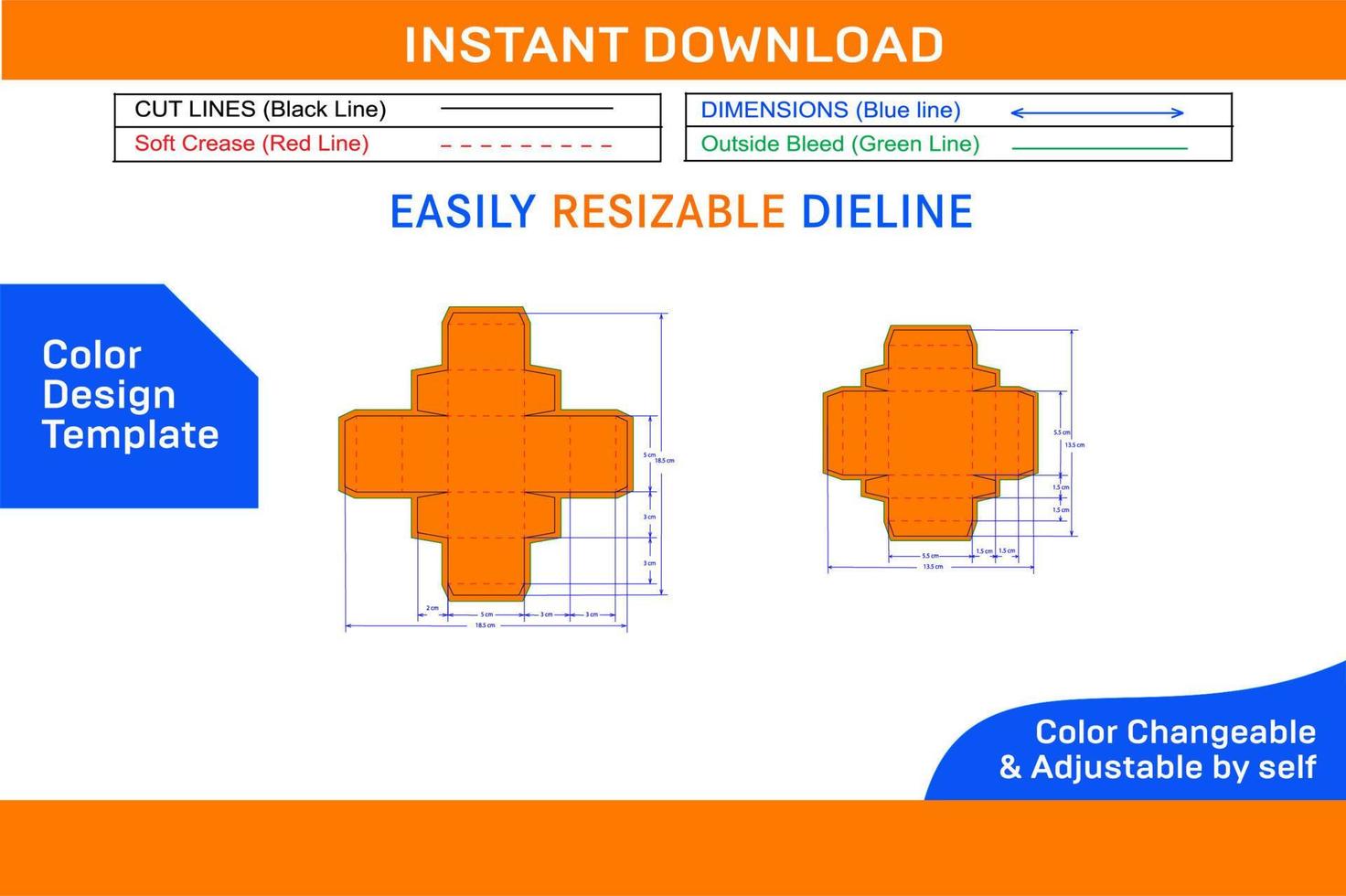 Cardboard box with lid dieline template and 3D vector file Color Design Template