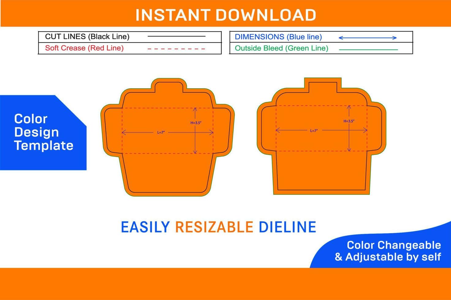 Bank deposit envelope 3.5x7 inch dieline template and 3D DV-32 envelope Color Design Template vector