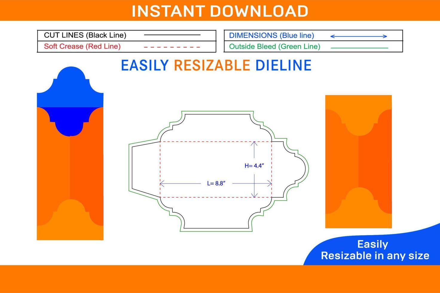 Wedding envelope DL size dieline template and 3D vector file  Box dieline and 3D box