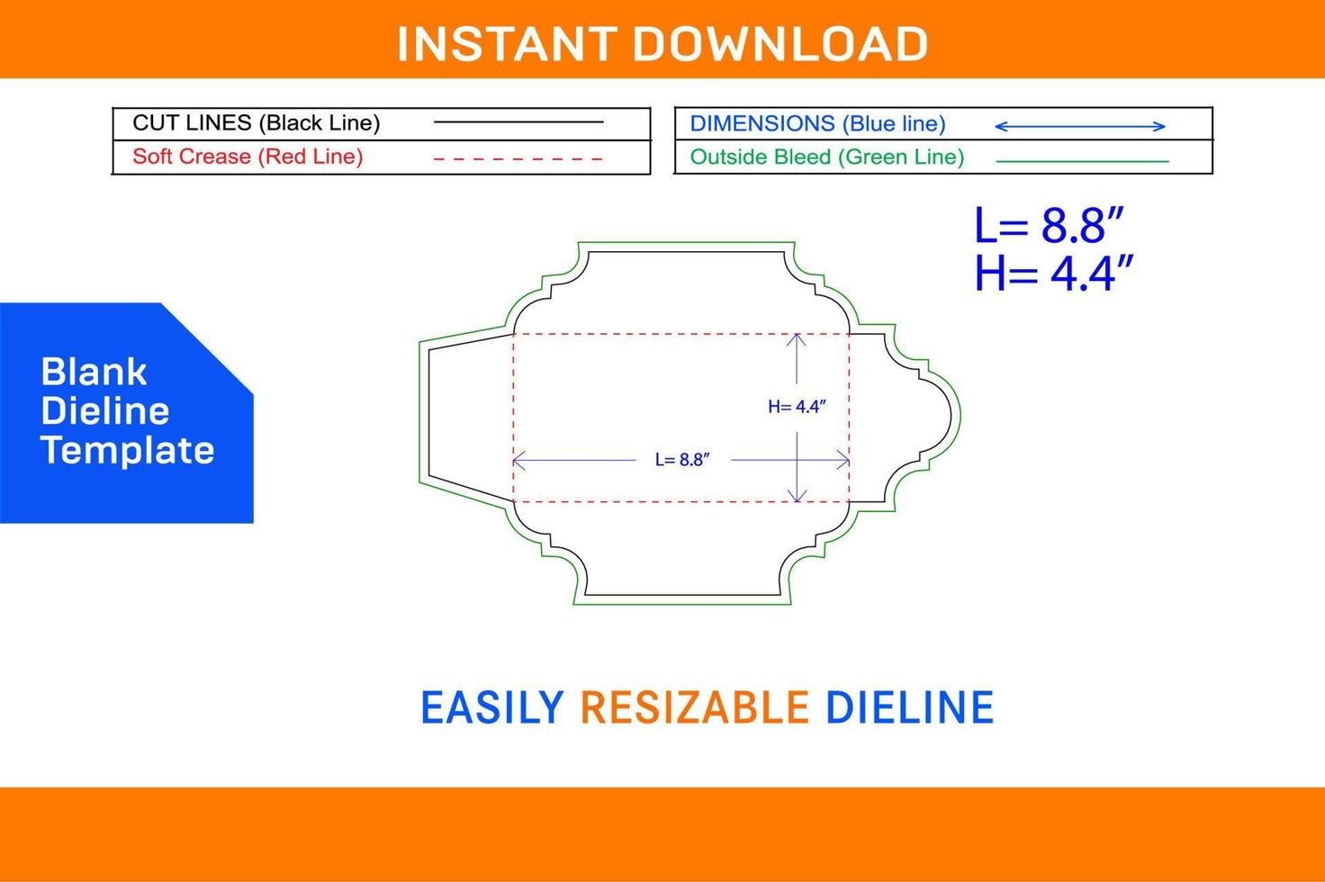 Wedding envelope DL size dieline template and 3D vector file Blank dieline template