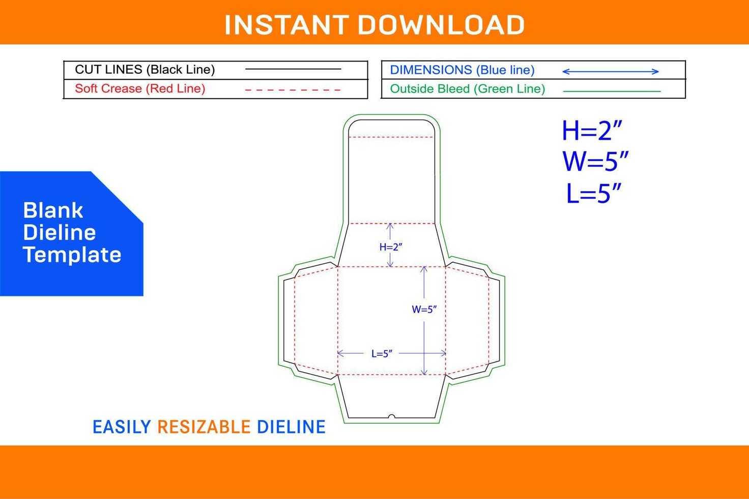 Corrugated pyramid base food box dieline template and 3D vector file Blank dieline template