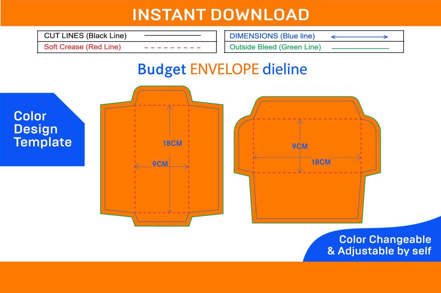 Budget Envelope, vertical and horizontal style budget envelope dieline template Color Design Template vector