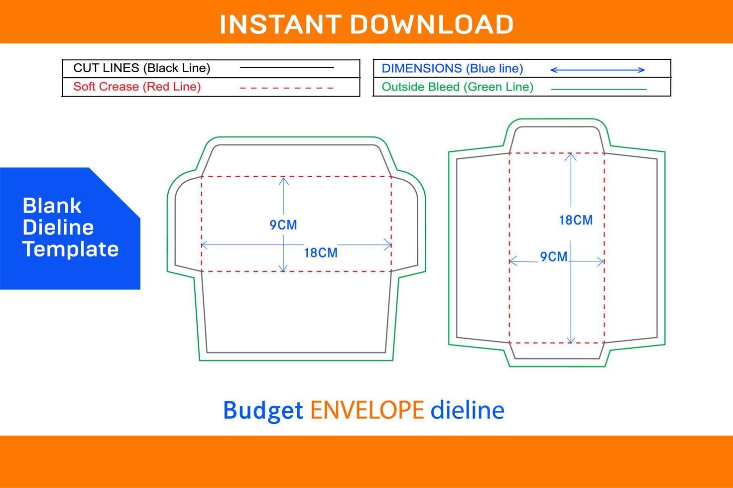 Budget Envelope, vertical and horizontal style budget envelope dieline template Blank dieline template vector