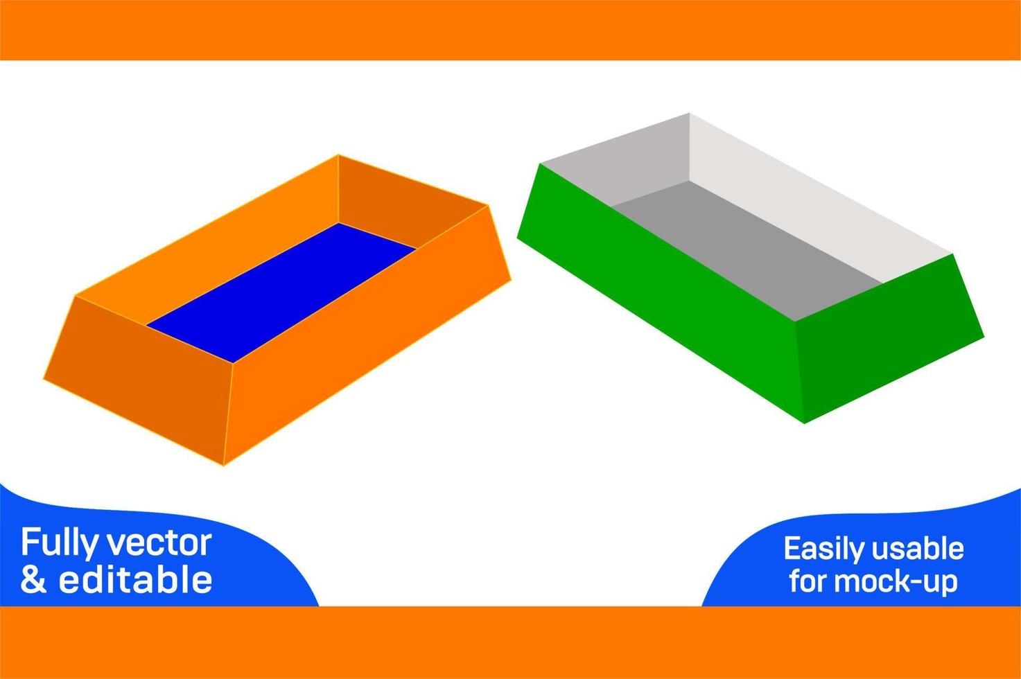 Paper tray box die cut template and 3D tray box design 3D box vector