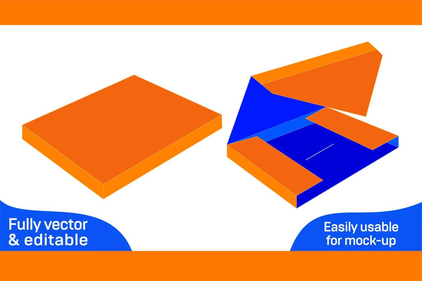 Gift box type envelope dieline template and 3D envelope design 3D box vector