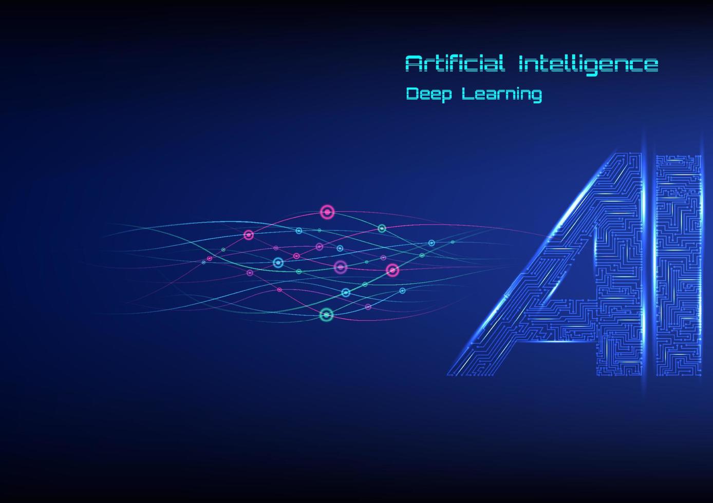 Abstract Background AI Neural Network Interface machine learning technology artificial intelligence Illuminated circuits on letters blue gradient background vector