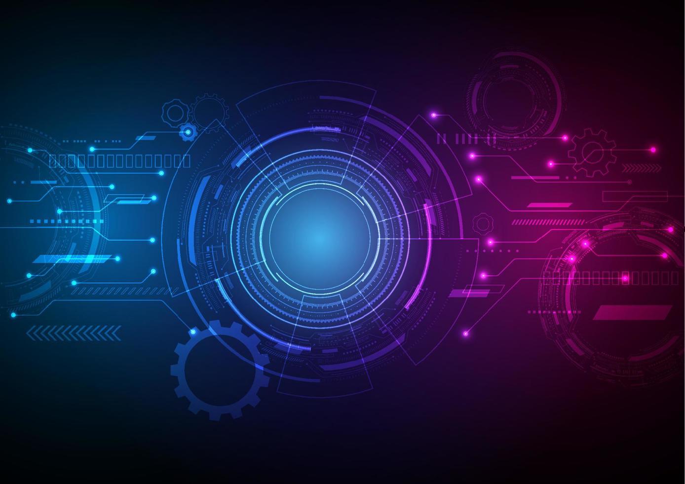 Abstract Hi-Tech Background Tech Circles Electronic Circuit Pattern. Geometric element with cog red and blue light gradient background vector