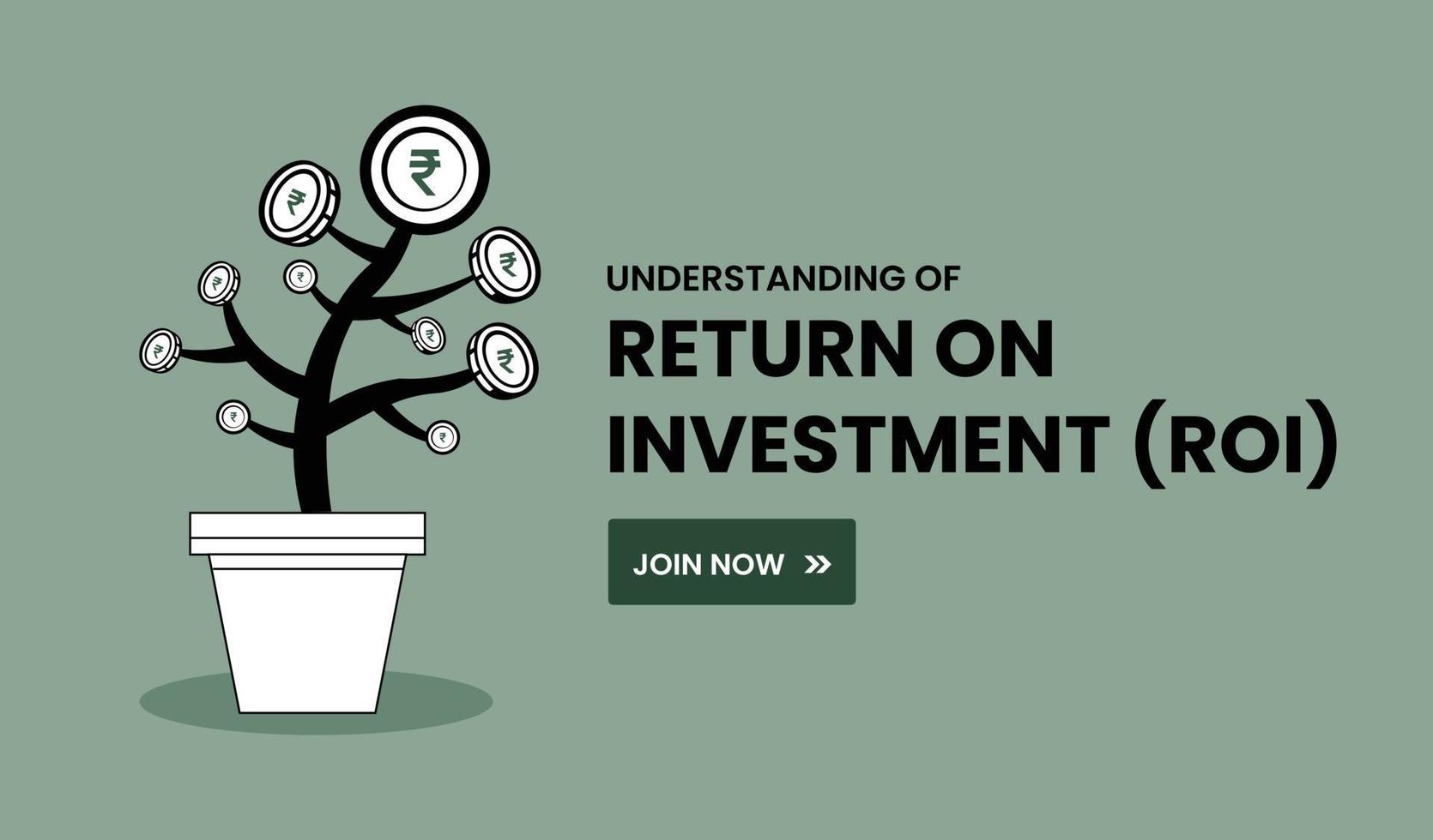 Return on investment, ROI concept. Suitable for web landing page, ui, mobile app, banner template. profit income, money growth, monetary growth. Vector Illustration of rupee symbol growing on plant.