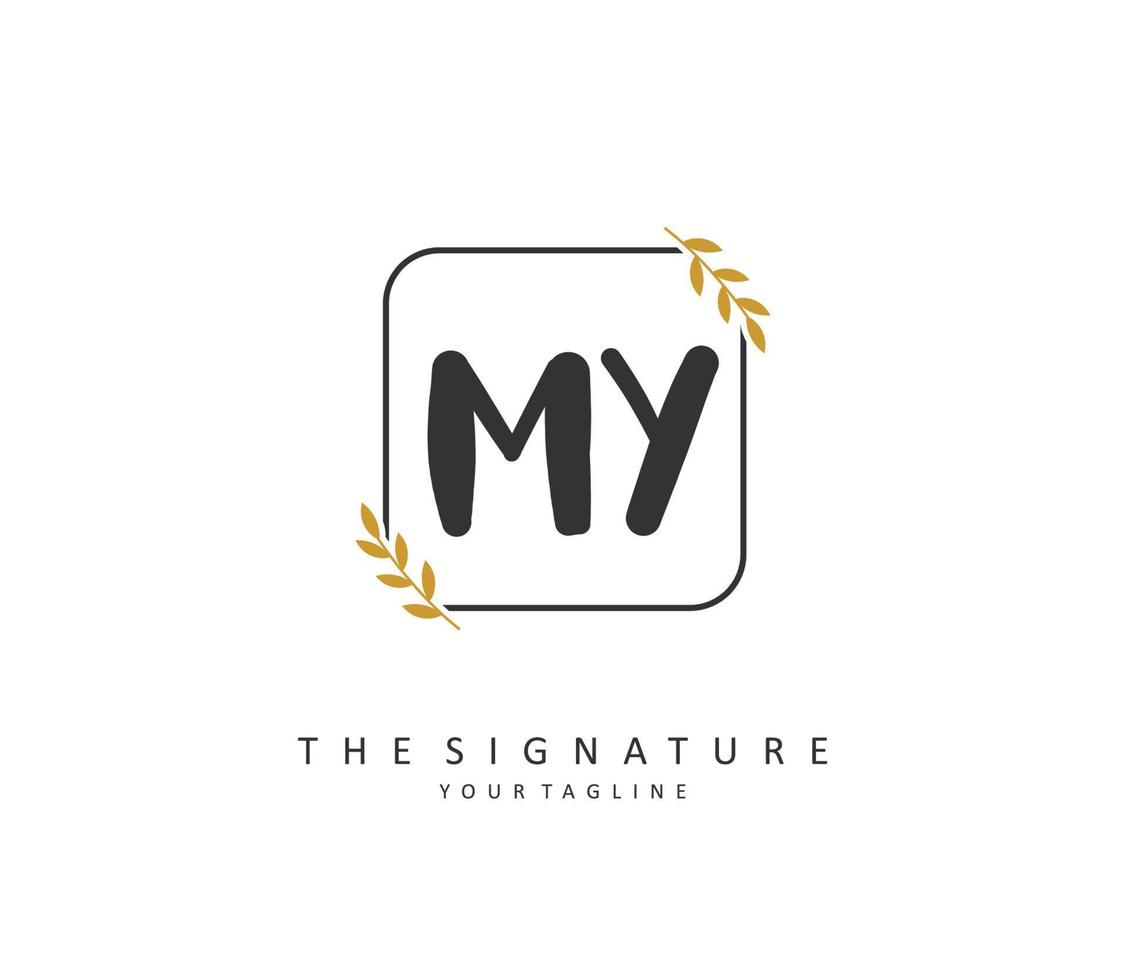 MY Initial letter handwriting and  signature logo. A concept handwriting initial logo with template element. vector