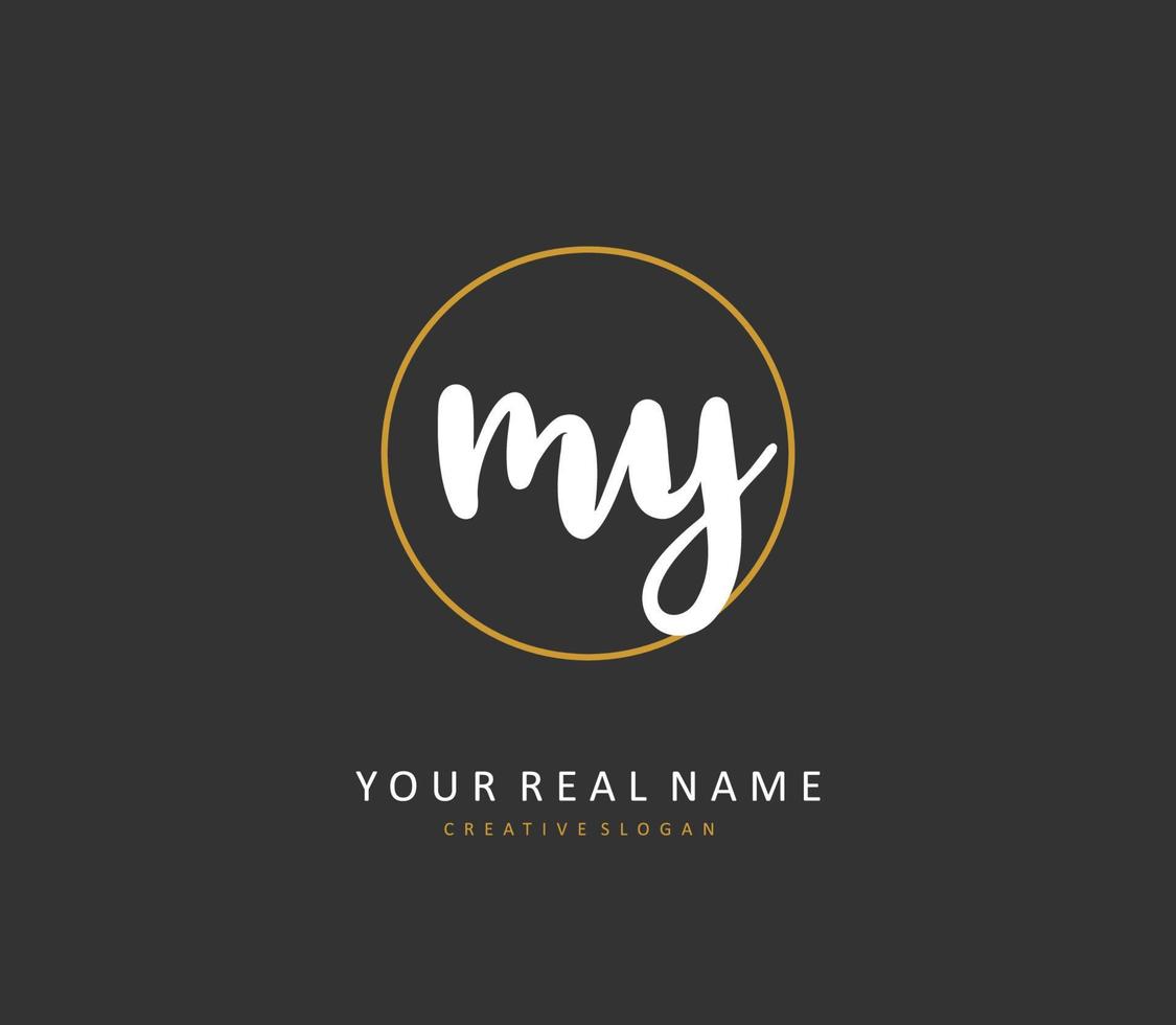 MY Initial letter handwriting and  signature logo. A concept handwriting initial logo with template element. vector