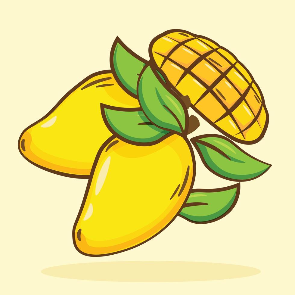 Yellow Mango Vector Illustration. Fresh Tropical Fruit. Asia Fruit Cartoon