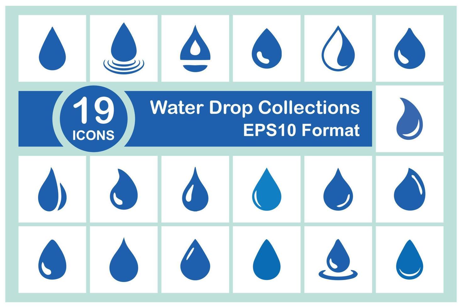 Water drop icons set isolated on white background for your web and mobile app design. Vector illustration of 19 water drop icons. Suitable for design elements involving liquids or water