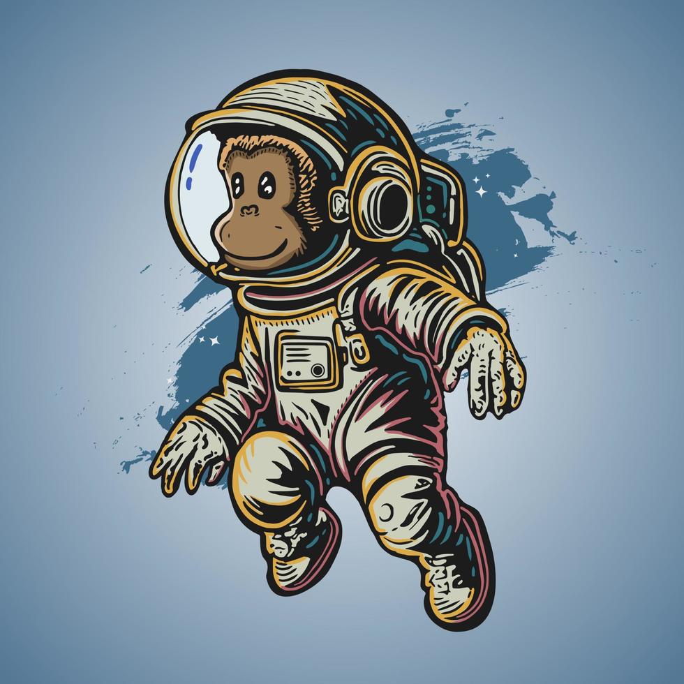 Cute Ape Monkey Astronaut Vector Illustration