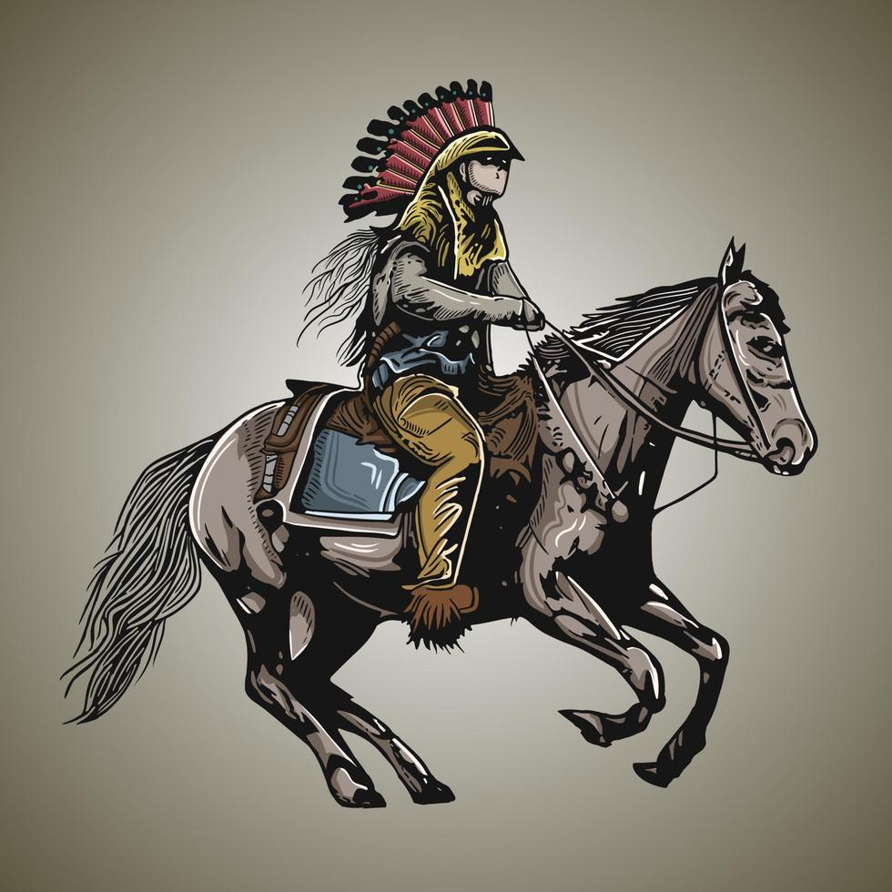 Indian People Tribe Riding Horse Vector Illustration