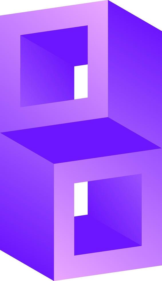 3d optical illusion of infinity block. Vector illustration of illusive square. 3d illusion of geometric for logo, design, art, education or art. Perspective illusion of purple blocks illustration