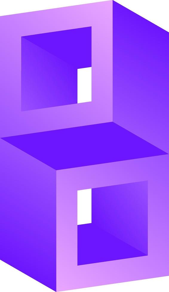 3d optical illusion of infinity block. Vector illustration of illusive square. 3d illusion of geometric for logo, design, art, education or art. Perspective illusion of purple blocks illustration